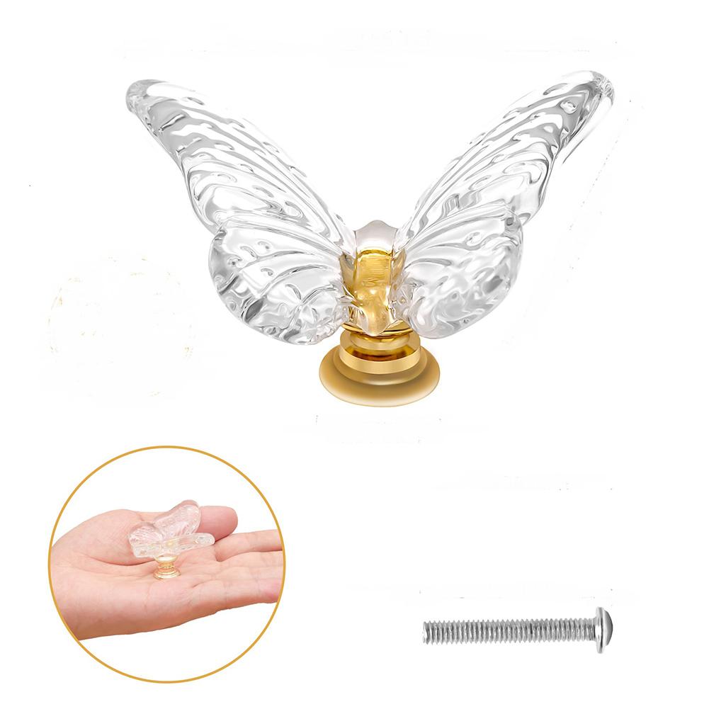 Glass Butterfly Drawer Knobs with Metal Mounts for Dressers Bathroom Cabinets Closets and Home Furniture Decoration