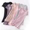 Women Casual Short Sleeve Nightgown Solid Color Pajama Dress with Bra Pad