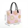 Tote Bag Pink Golden Snowflakes Winter Print Canvas Holiday Shopping Gift for Women