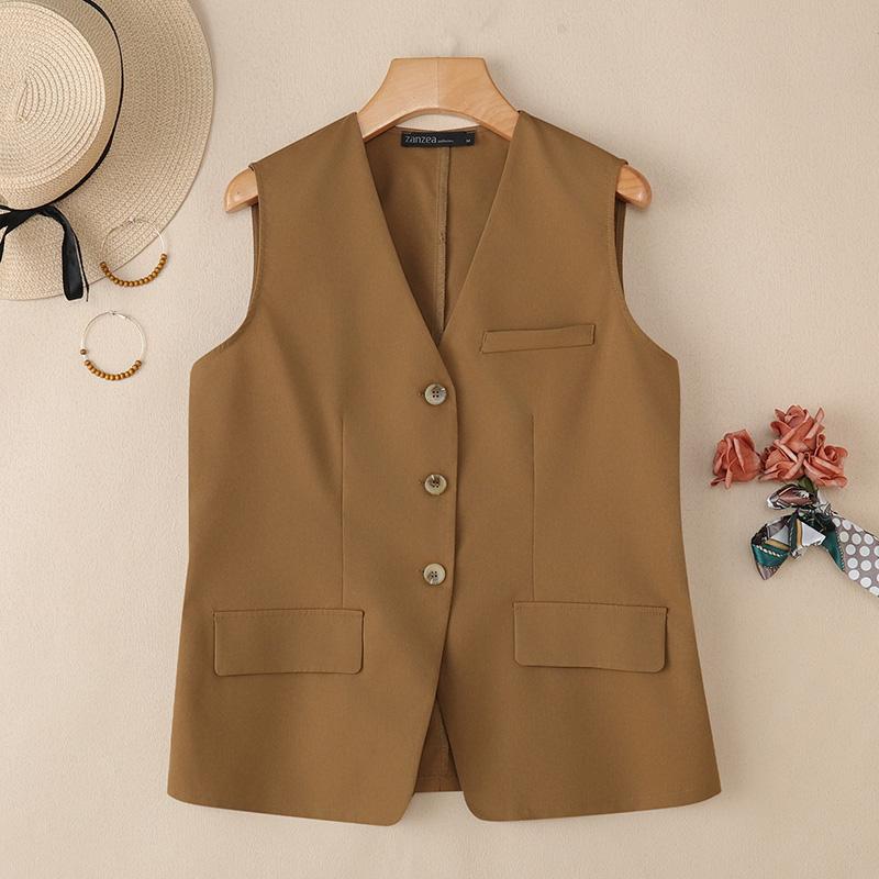 ZANZEA Женский повседневный кардиган-жилет без рукавов с V-образным вырезом и свободной посадкой