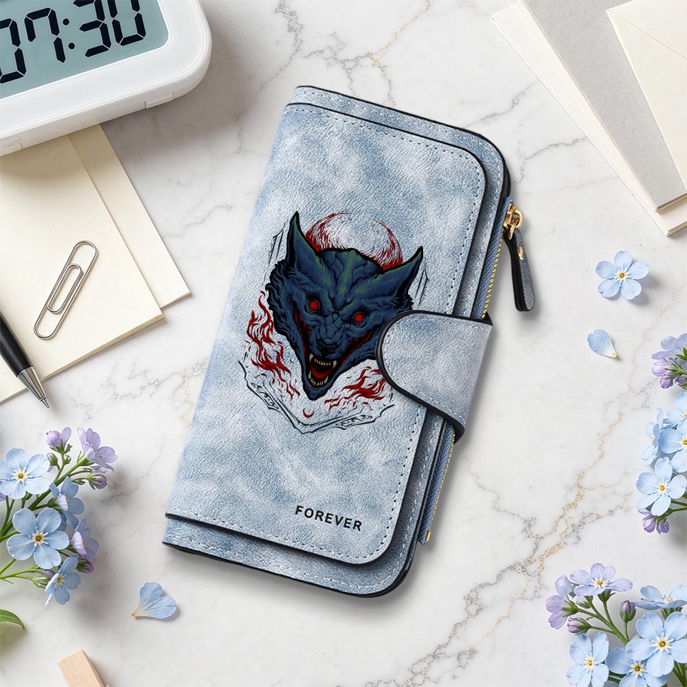 Gothic Wolf Pattern Long Wallet Fashion Casual Portable Multi Card Slots Daily Use Purse