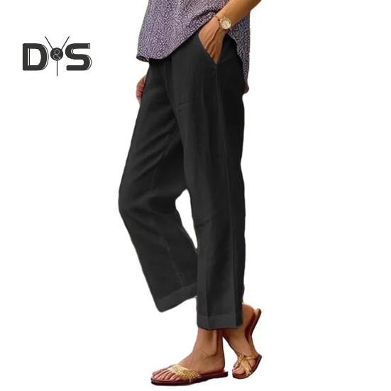 Женские брюки средней посадки с эластичной резинкой на талии, однотонные прямые широкие повседневные брюки с карманами