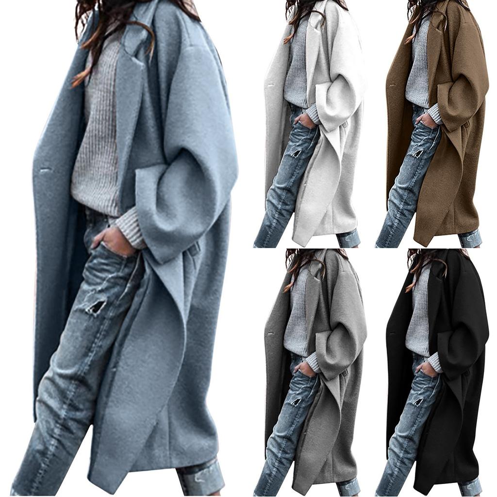 Women's Casual Autumn And Winter Wool Casual Solid Color Plus Size Coat Woolen Coat