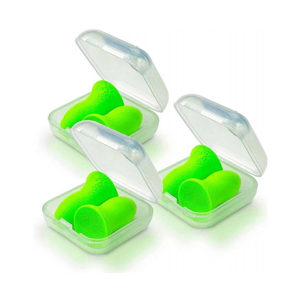 Reusable Comfort Earplugs, Polyurethane Memory Foam, Ear Cups 48.4dB Max NRR for Travel, Sleep, (Green, 3 Pairs)