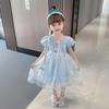"Stylish Short-Sleeved Elsa Princess Dress for Girls: Trendy Summer Puffy Skirt"