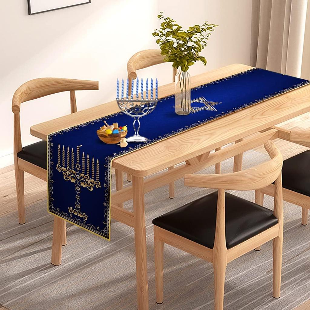Hanukkah Menorah Table Runner Star of David Chanukah Je Festival Holiday Fireplace Kitchen Dining Room Home Decoration