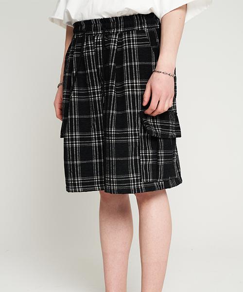 TENER Checkered Bermuda Cargo Banding Pants Black