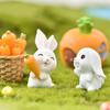 7pcs/set Easter Rabbit Ornament Miniature Figurines Carrot House Resin Landscape Craft Mini Bunny Home Office Desktop Decoration