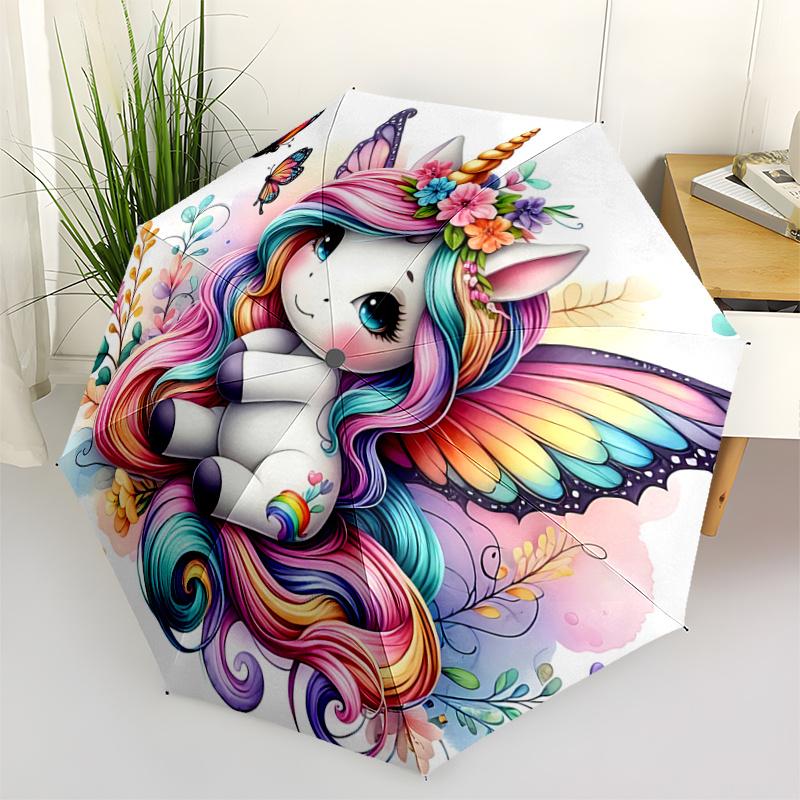 1pc Unicorn Idea Pattern Automatic Umbrella, 8 Iron Frames,Suitable for Office, Travel and Outdoor Adventure.A090