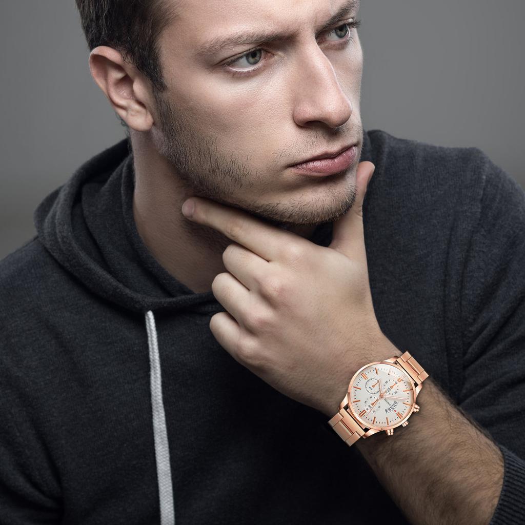 Мужские модные часы из нержавеющей стали с датой, водонепроницаемые наручные часы с хронографом, водонепроницаемые часы из нержавеющей стали