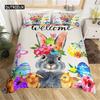 Easter Rabbit Duvet Cover Easter Bedding Set Floral Cute Rabbit Pet Queen Size Kawaii Presents Easter Day Gifts for Toddlers