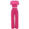 Crop Top & High Waist Loose Straight Leg Pants Set – Solid Color