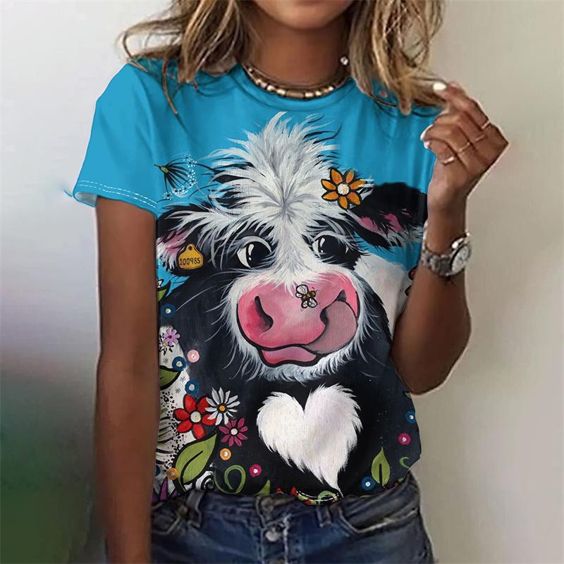 Funny Animal Pattern T-Shirt For Women Cute Fox 3D Printed T Shirts Summer Casual Daily Round Neck Tops Short Sleeves Loose Tees
