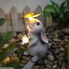 Bunny Statue Garden Decor with Butterfly LED Light Resin Animal Sculpture Figurine Outdoor Decoration for Garden Courtyard Solar