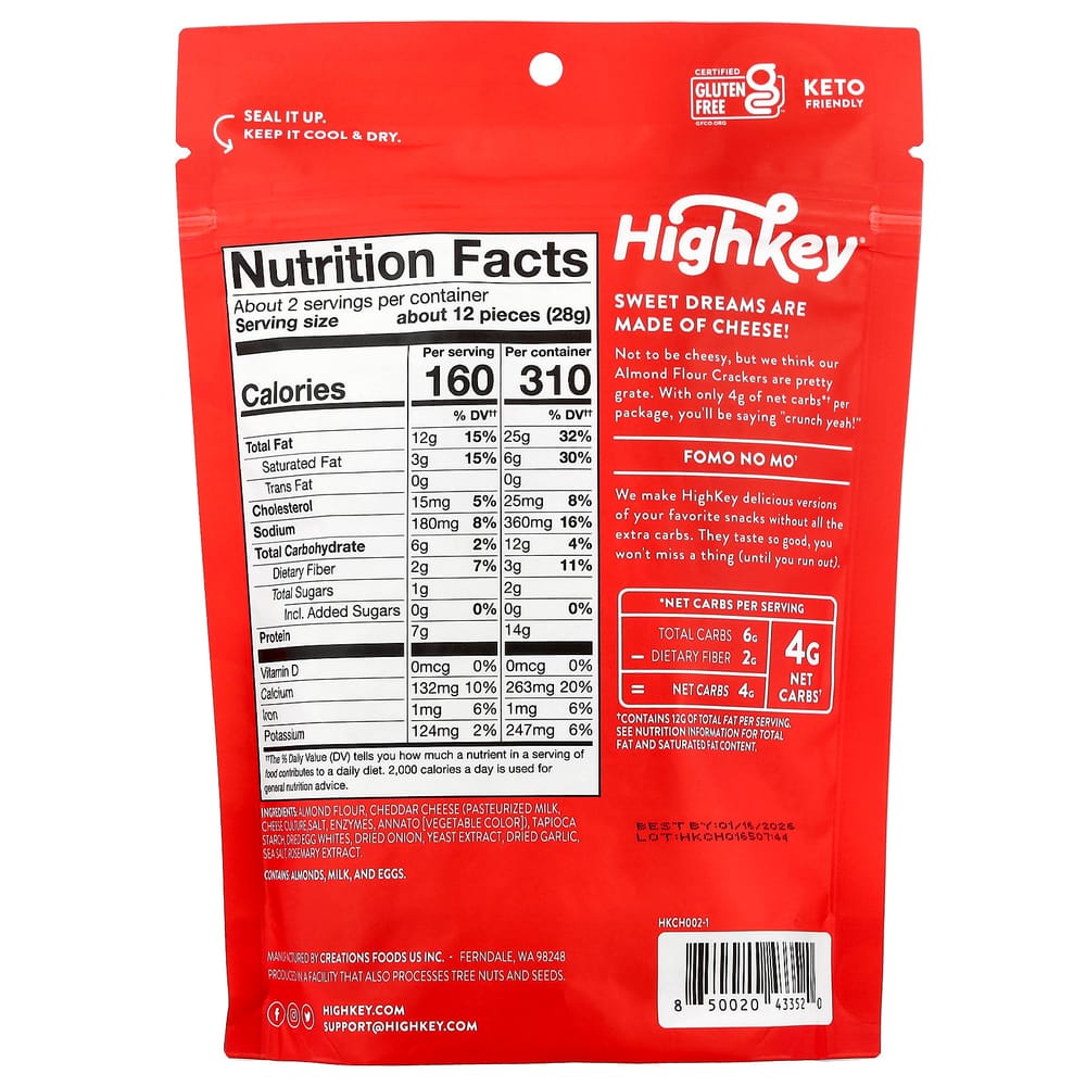 iHerb Almond Flour Crackers, Cheddar, 56.6g (2oz)