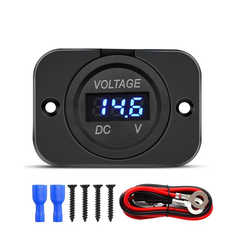 Digital Voltage Meter DC 12-24V Waterproof Round Meter Car Voltmeter with LED Digital Display Panel for Car Motorcycle Boat RV
