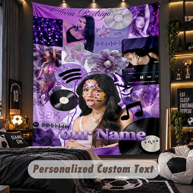 Personalized Wall Tapestry,Olivia Rodrigo Custom Printed Name, Fabric Wall Art For Indoor Room Backdrop