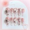 24Pcs Long Ballerina Press On Nails Sparkly Diamond And White Pearl Clear False Nails For Women Bride Wedding
