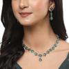 Oxidised Silver-Plated Flower Shaped American Diamond Studded Necklace Earrings Jewellery Set for Girls and Women