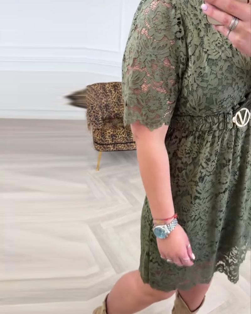 Женское европейское и американское платье миди с V-образным вырезом, кружевными лепестками, поясом, короткими рукавами, модного нового стиля.