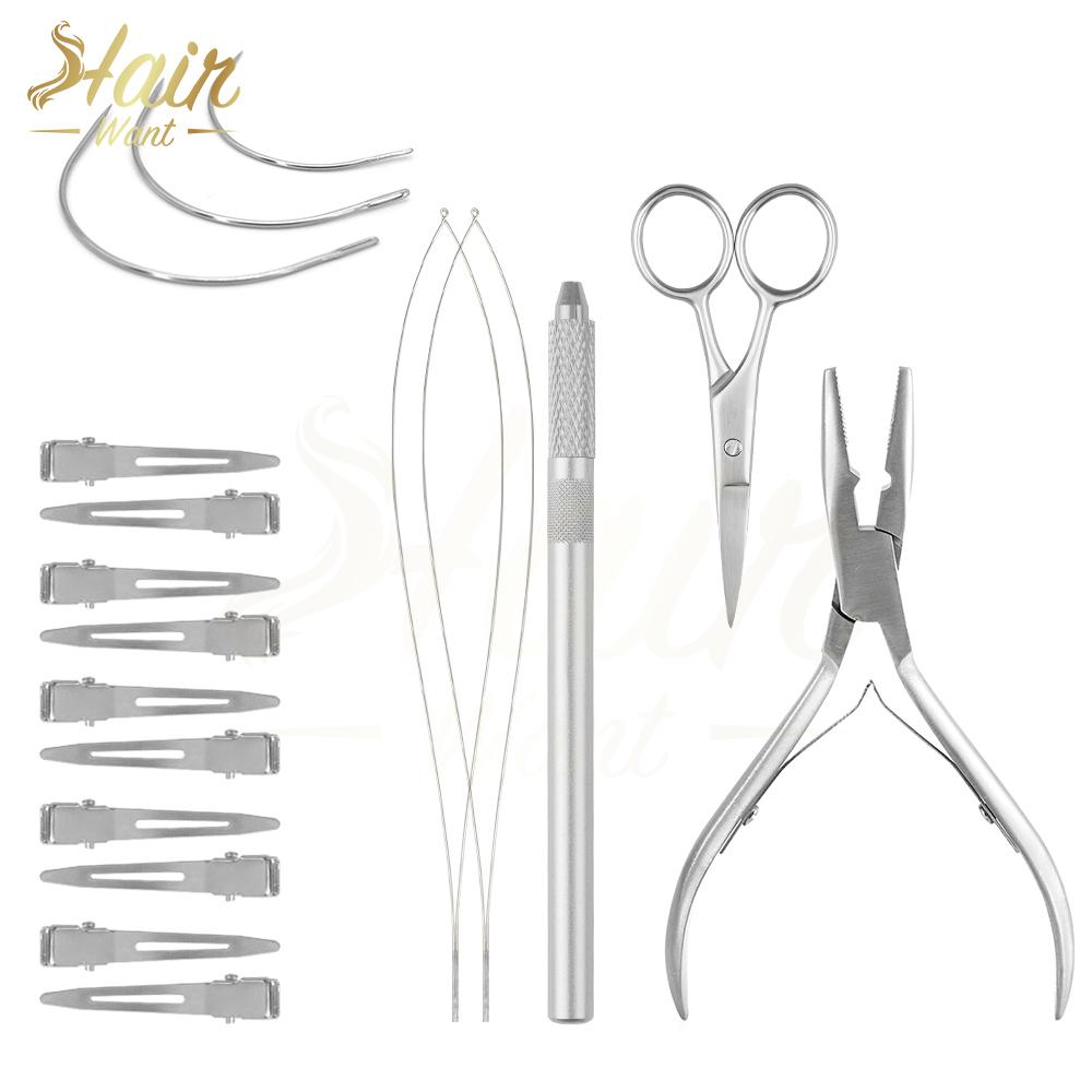 Hair Want Micro Beads Closer Plier Hair Extension Tools Kit with Hair Threader Loop Pulling Hook Multipurpose Scissor Needles