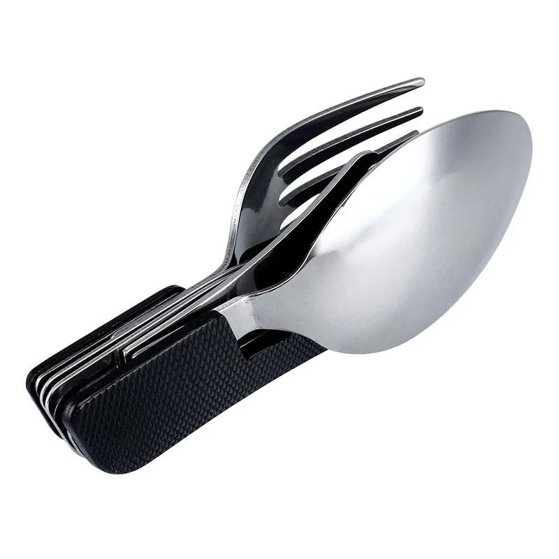 1 Pcs 3 In 1 Outdoor Travel Camping Hiking Pocket Folding Spoon Fork Knife