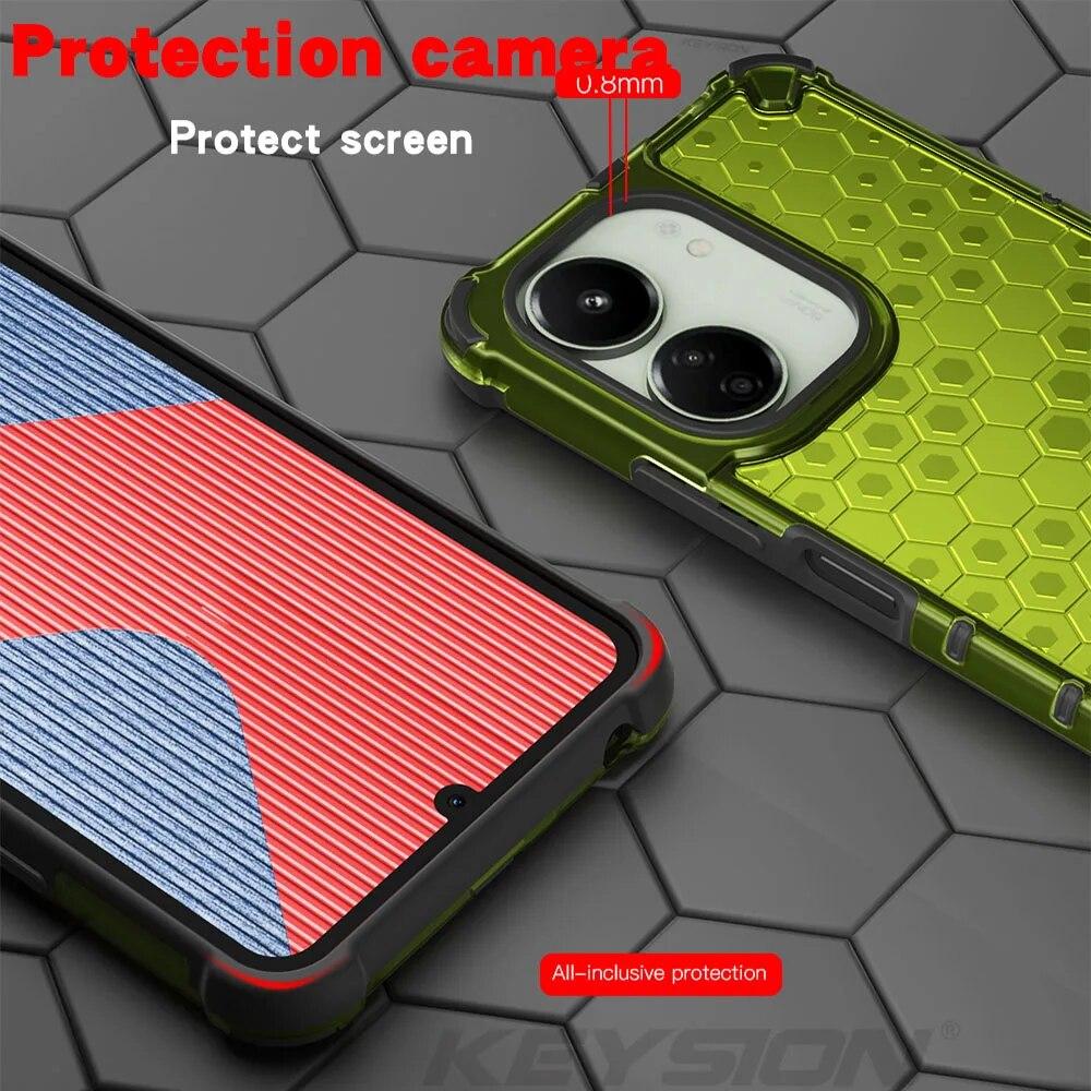 KEYSION Противоударный защитный чехол для POCO C65 M6 5G, силиконовый + ПК, прозрачная сотовая задняя крышка для телефона Redmi 13C 4G 13C 5G
