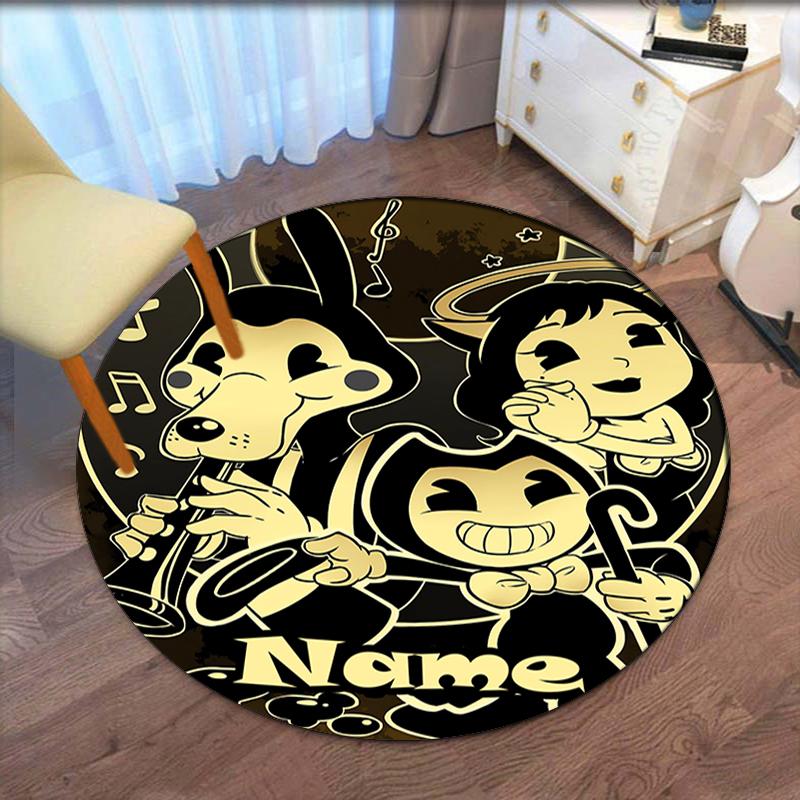 Круглый ковер с принтом 'Bendy and the Ink Machine' и индивидуальным именем, коврик для стула, ковер для гостиной, спальни, кухни, коврик для прихожей.