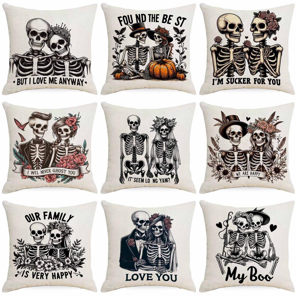 Halloween Couple Skull Print Pillowcase Home Sofa Cushion Pillowcase