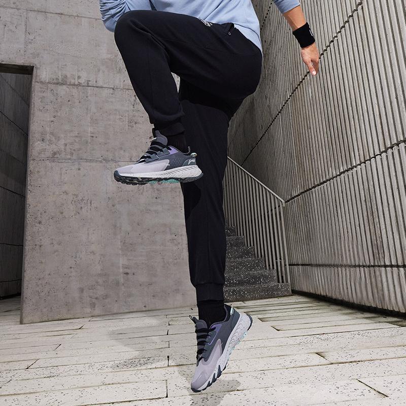 Li-Ning Однотонные флисовые трикотажные спортивные брюки со средней талией, мужские низы, черные AKLT793-3