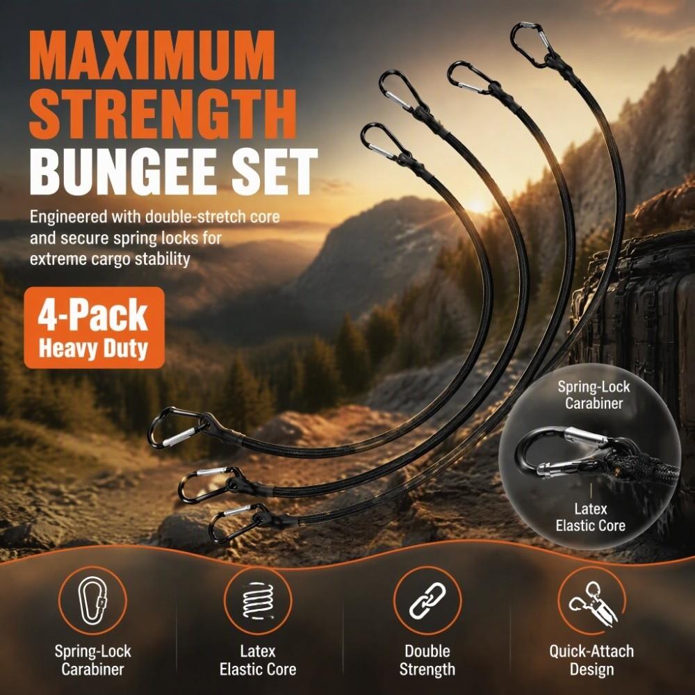 4pcs Quick Attach Bungee Cord Double Stretch Elastic Rope Lightweight Bungee Rope Camping