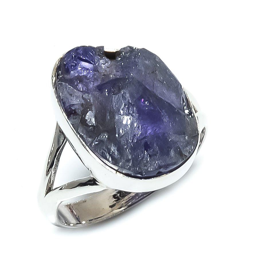 Кольцо из натурального танзанита, необработанный драгоценный камень, стерлинговое серебро 925 пробы, размер S.9.5 B5Q25