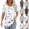 T Shirts For Women Pleated Round Neck Dressy Casual Blouses Printing Short Sleeve Summer Tops Loose Fit