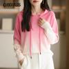 Gradient Colour Blocking Hooded Lazy Wind Sweater Women's Autumn and Winter Loose Soft Knitted Tops