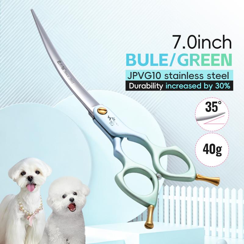 Fenice King Series Pet Grooming Scissors 6/6.5/7 Inch Self Grinding JPVG10 Lightweight Curved 35°&15° Shears Animal Hair Cutting