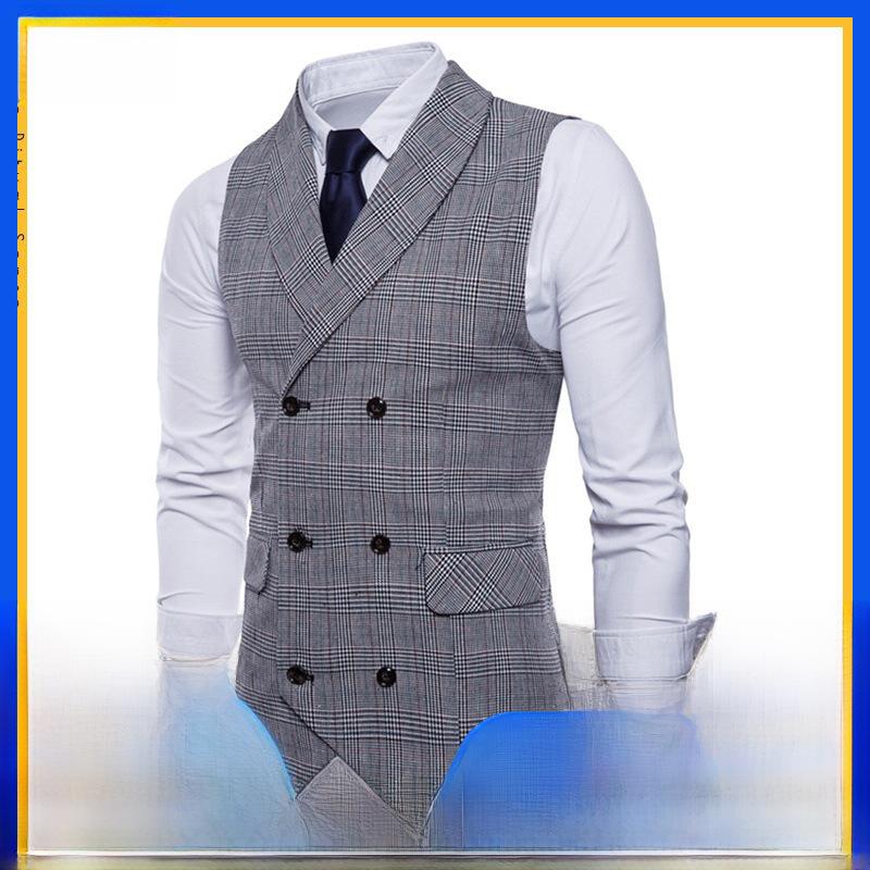 Мужской двубортный жилет в клетку в стиле ретро, большой размер - деловой повседневный жилет на весну и осень