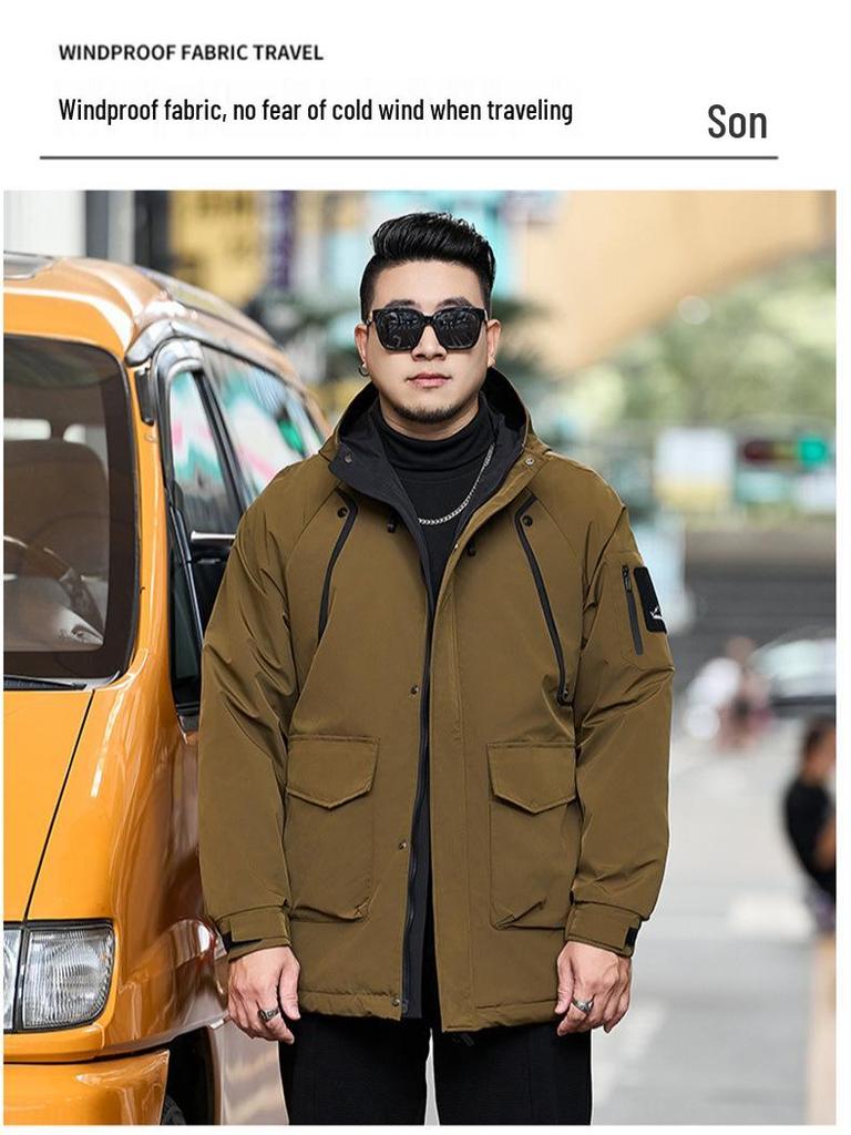 Мужская хлопковая куртка средней длины с капюшоном большого размера - Зимняя модная марка 808