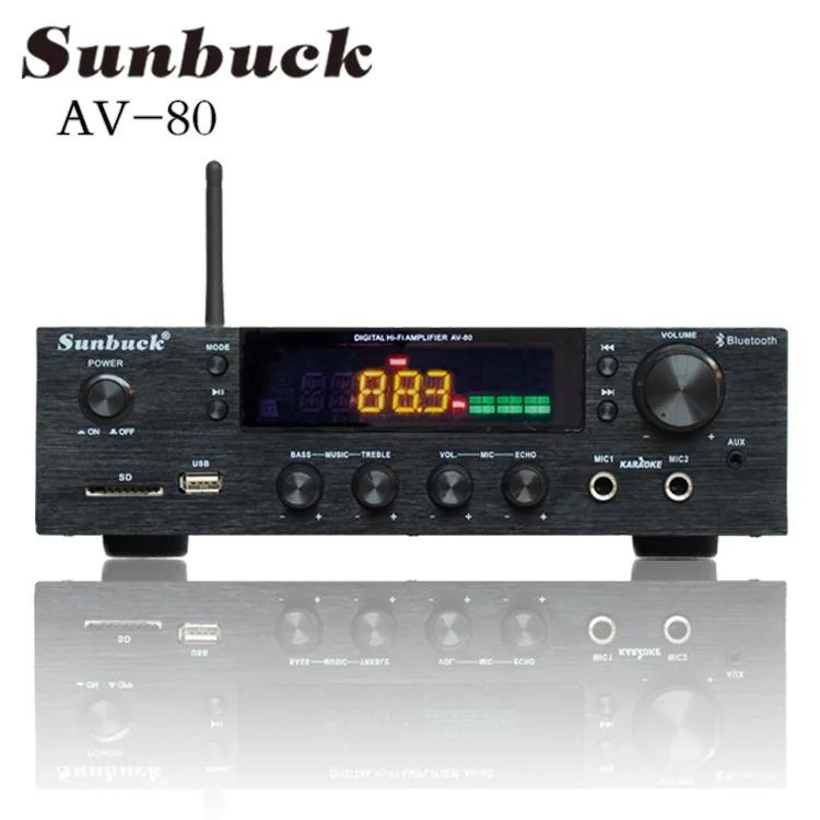 Sunbuck AV-80 2000 Вт Стереоусилитель Bluetooth Высокомощный Профессиональный HiFi Усилитель С Пультом Дистанционного Управления FM USB SD 2 Микрофонных входа