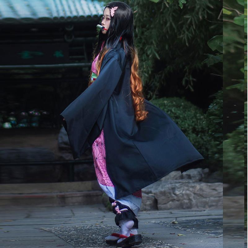 Взрослых женщин аниме Demon Slayer Kamado Nezuko косплей парик длинный кудрявый костюм кимоно костюм одежда дети девочки