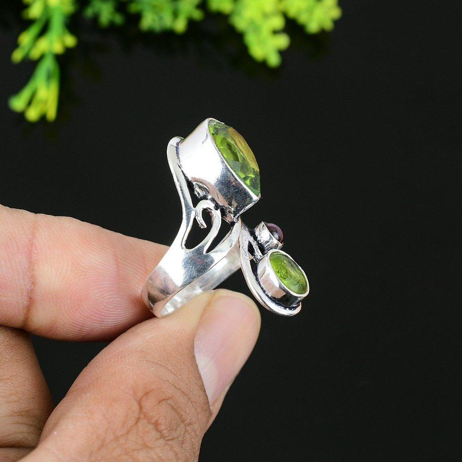 Natural Peridot Gemstone Handmade 925 Sterling Silver Gift Ring Size 9.5 L2m12