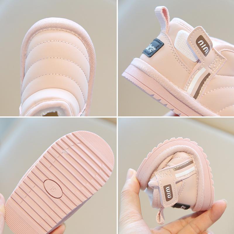Autumn and winter cotton shoes, warm snow boots for children, baby walking shoes, thickened snow boots, fleece-lined outdoor shoes for boys and girls