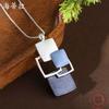 Enamel Color Irregular Square Blue Hollow Pendant, Women's Simple Geometric Square Pendant
