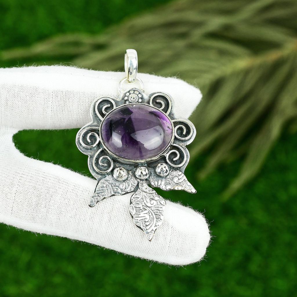 Sisters Day Sale 925 Sterling Silver Oval Star Amethyst Gemstone Pendant Jewelry