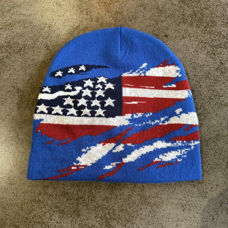 American Trend Flag Jacquard Knit Beanie Unisex Winter Outdoor Warm Star Hat