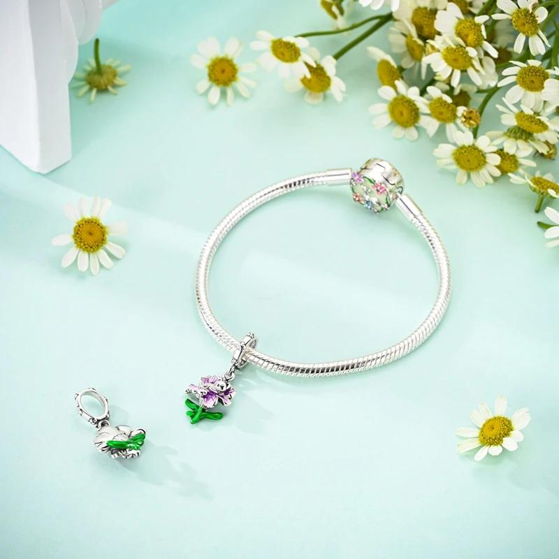 Оригинальные Подвески Медные Фиолетовый Цветок Ириса Кошачьи Бусины Подходят для Браслетов Platabracelets Для Женщин Изготовление Украшений Прекрасные Подарки