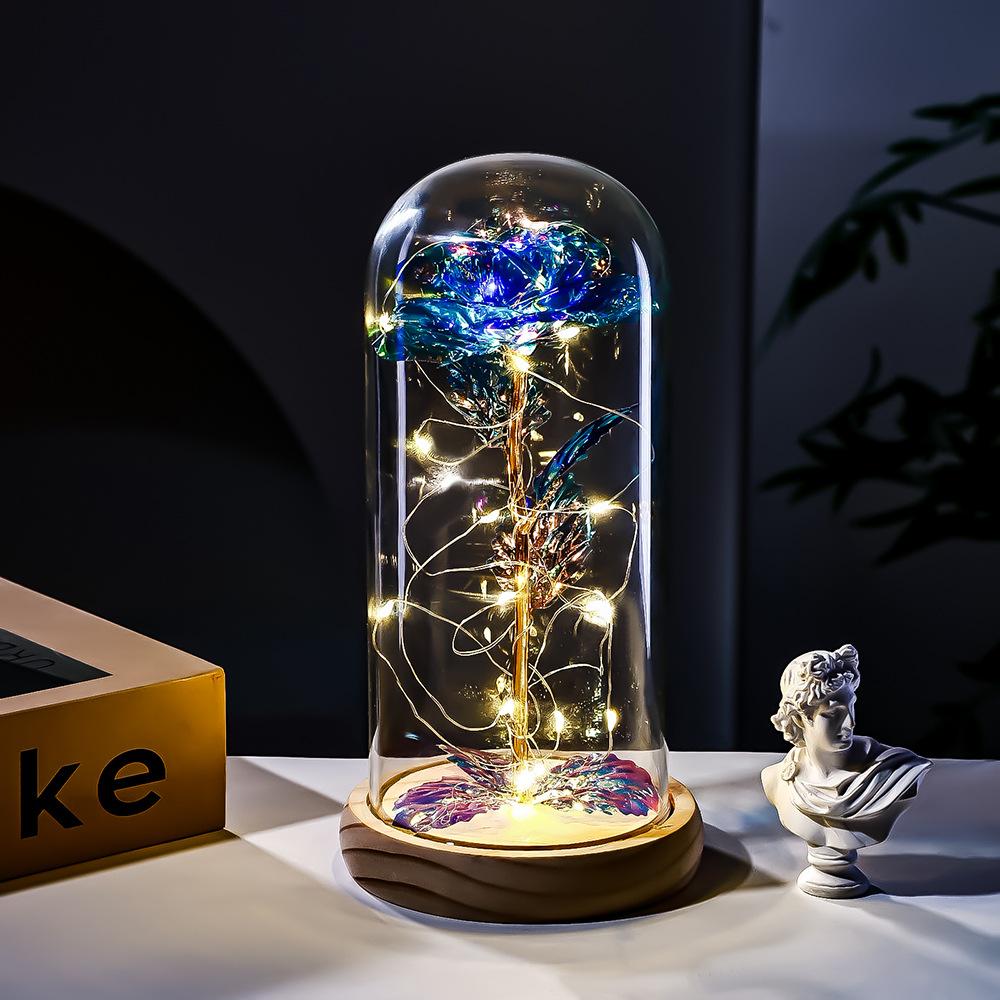 Solid wood bottom gold foil rose glass cover Qixi Festival Valentine's Day gift practical ornament creative souvenir