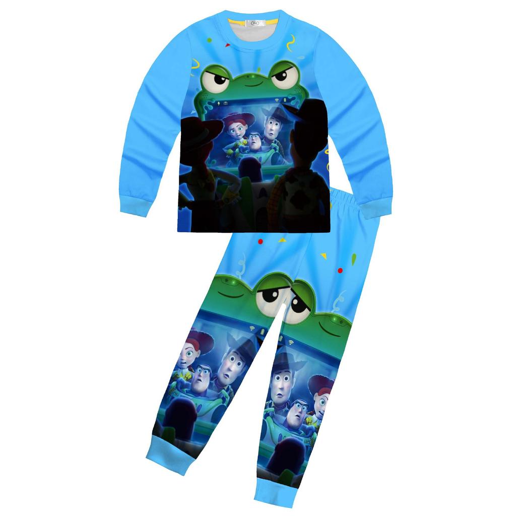 3D Frog Lilypad Print Kids Long Sleeve Shirt Pants Pajamas Sleepwear Cause Homewear