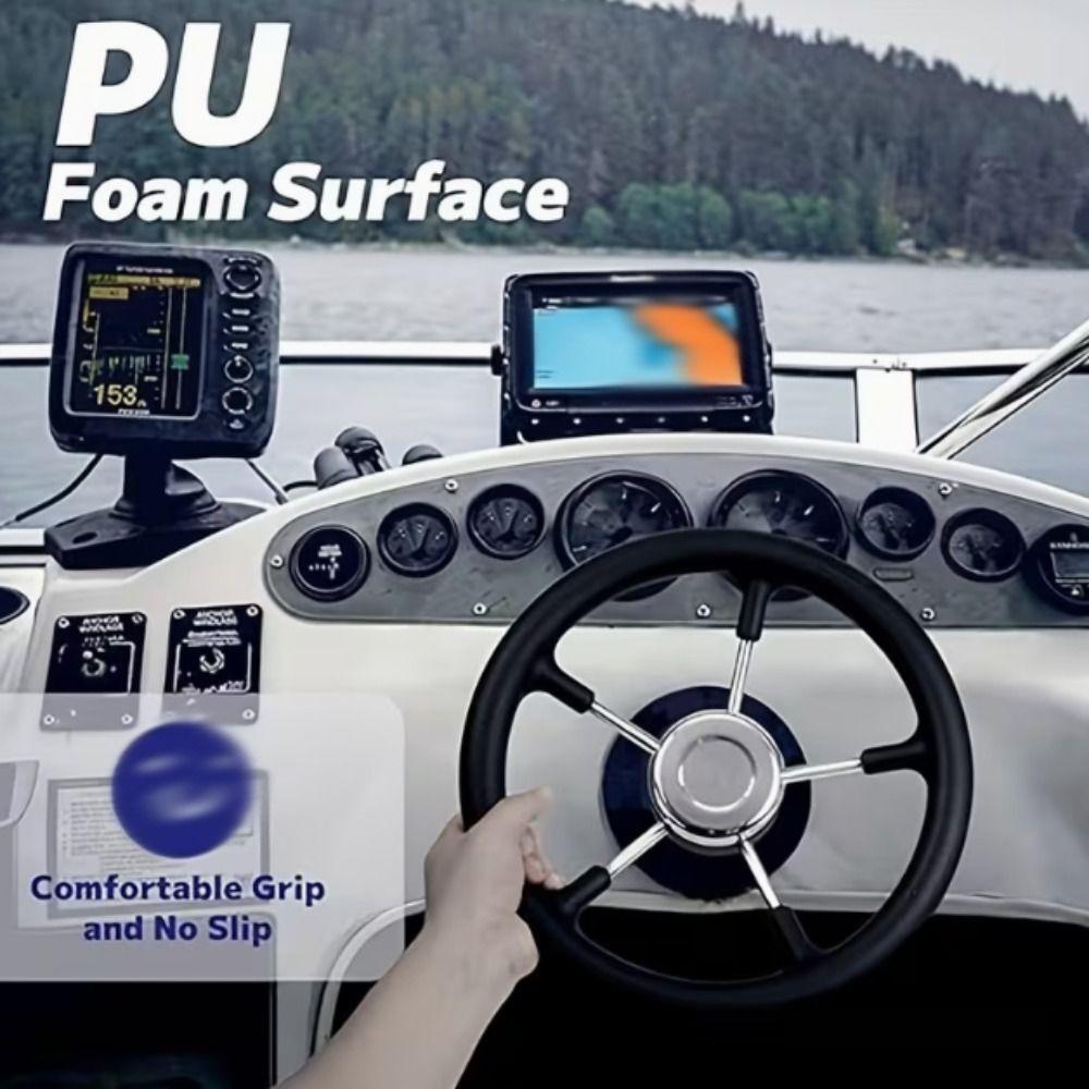 Black Foam Grip Marine Steering Wheel Stainless Steel Destroyer Steering Wheel  Pontoon Boat