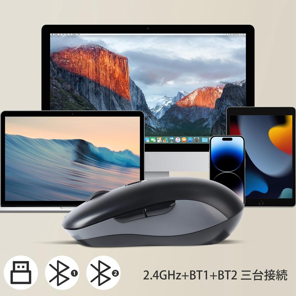 USB Wireless Bluetooth 6 Compatible with Android and Black 2.4GHz 5.0 Mouse, 3-Device Connection, Buttons, Quiet, Rechargeable, Compact, Portable,