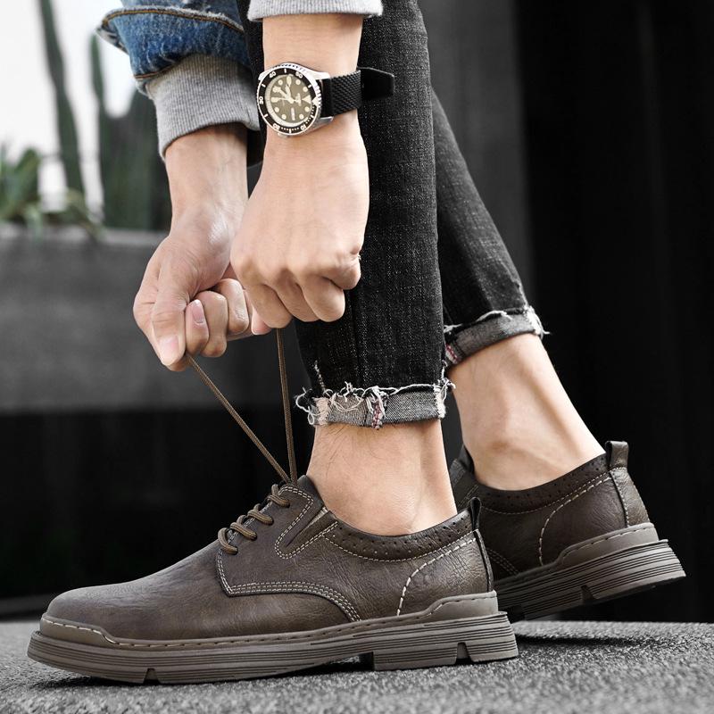 Men's Large Size 45 Genuine Leather Casual Shoes - Retro Spring Trend Low-Top Martin Boots